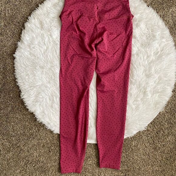 Nike Dri Fit Pink Polka Dot Leggings High Rise Ruched Sides Womens Medium Flaw - Picture 2 of 9